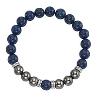 Stone bracelet out of Stainless Steel with Lapis Lazuli and Acrylic pearls. Diameter:8,5mm.