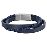 Bracelet out of Leather with Lapis Lazuli. Length:21cm. Width:20mm. Matt finish. With magnet clasp.