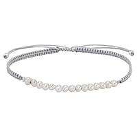 Bracciale annodato in Argento 925 con Perle di acqua dolce e Poliestere. Larghezza:4+2,5mm. Lunghezza:15-22cm. Lunghezza variabile.