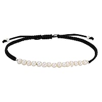 Geknoopte armband uit Zilver 925 met Zoetwaterparels en Polyester. Breedte:4+2,5mm. Lengte:15-22cm. Lengte verstelbaar.