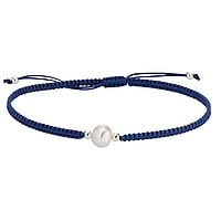 Bracelet de plage en Argent 925 avec Perles d´eau douce et Polyester. Largeur:6+2,5mm. Longueur:15-22cm. Longueur ajustable.
