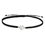 Bracelet de plage en Argent 925 avec Perles d´eau douce et Polyester. Largeur:6+2,5mm. Longueur:15-22cm. Longueur ajustable.