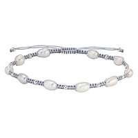 Knotted bracelet out of Silver 925 with Fresh water pearl and Polyester. Width:4,5+2mm. Length:15-22cm. Adjustable length.