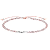 Bracelet nou en Argent 925 avec Quartz rose et Polyester. Coupe transversale :2,5mm. Longueur:15-22cm. Longueur ajustable.