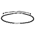 Geknoopte armband uit Zilver 925 met Zwarte spinel en Polyester. Doorsnede:2,5mm. Lengte:15-22cm. Lengte verstelbaar. Glanzend.