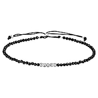 Geknpftes Armband aus Silber 925 mit Schwarzer Spinell und Polyester. Querschnitt :2,5mm. Lnge:15-22cm. Lnge verstellbar. Glnzend.