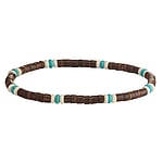 Surfer bracelet with Coconut wood and Natural stone. Cross-section:4,4mm. Length:19cm. Elastic.
