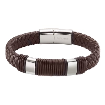 Bracciale Uomo Bracciale Nero in Acciaio Inox in Pelle di