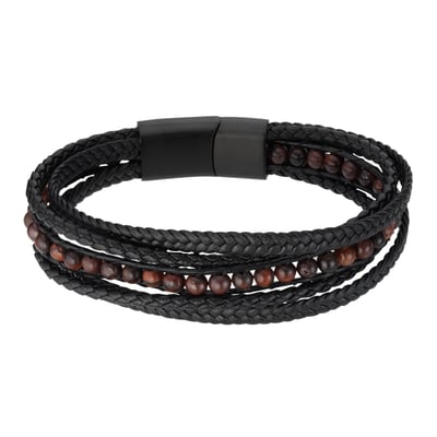 Bracelet Homme/femme En Cuir Et Acier - Longueur 20cm, Noir (neuf Avec étiquettes)