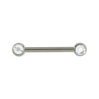 Nipple piercing out of Surgical Steel 316L with Premium crystal. Thread:1,6mm. Bar length:14mm. Ball diameter:4mm.