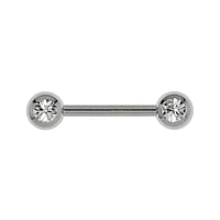 Nipple piercing out of Surgical Steel 316L with Premium crystal. Thread:1,6mm. Bar length:12mm. Ball diameter:5mm.