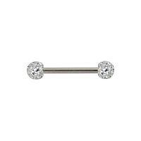 Nipple piercing out of Surgical Steel 316L with Crystal and Epoxy. Thread:1,6mm. Bar length:14mm. Ball diameter:4mm.