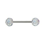Nipple piercing out of Surgical Steel 316L with Crystal and Epoxy. Thread:1,6mm. Bar length:14mm. Ball diameter:6mm.