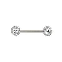 Nipple piercing out of Surgical Steel 316L with Crystal and Epoxy. Thread:1,6mm. Bar length:12mm. Ball diameter:5mm.
