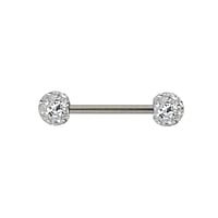 Brustpiercing aus Chirurgenstahl 316L mit Kristall und Epoxiharz. Gewinde:1,6mm. Stablnge:12mm. Ball-Durchmesser:5mm.