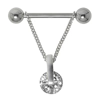 Nipple piercing out of Surgical Steel 316L and Silver 925 with zirconia. Thread:1,6mm. Bar length:16mm.