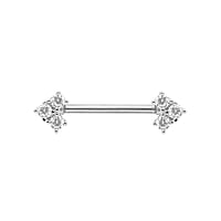 Nipple piercing out of Surgical Steel 316L with zirconia. Thread:1,6mm. Bar length:16mm. Stone(s) are fixed in setting.  Arrow