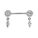 Nipple piercing out of Surgical Steel 316L with Crystal. Thread:1,6mm. Bar length:14mm. Stone(s) are fixed in setting.  Flower
