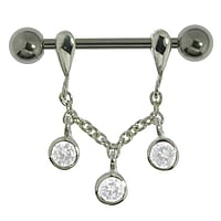 Brustpiercing aus Chirurgenstahl 316L und Silber 925 mit Kristall. Gewinde:1,6mm. Stablnge:16mm. Durchmesser:10mm. Glnzend.