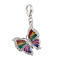 Charm aus Silber 925 mit Email und Zirkonia. Breite:19mm. Glnzend. Stein(e) durch Fassung fixiert.  Schmetterling Sommervogel