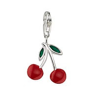 Charm out of Silver 925 with Enamel. Width:13mm. Shiny.  Cherry