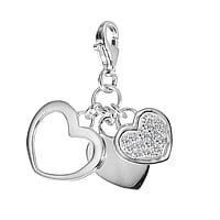 Charm out of Silver 925 with zirconia. Width:14mm. Shiny. Stone(s) are fixed in setting.  Heart Love