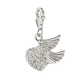 Charm Argento 925 Zircone Ali Ala Cuore Amore