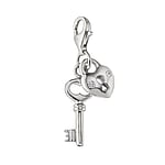 Charm out of Silver 925 with zirconia. Width:8mm. Shiny.  Heart Love Lock Key