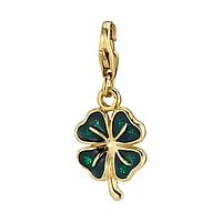 Charm out of Silver 925 with Epoxy and PVD-coating (gold color). Width:10mm. Shiny.  Leaf Plant pattern