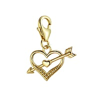 Charm out of Silver 925 with PVD-coating (gold color). Width:16mm. Shiny.  Heart Love Arrow