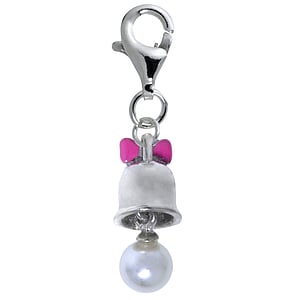 Kinder Charm Silber 925 Email Synthetische Perle Glocke Glckchen Schleife Geschenkband Haarschlaufe