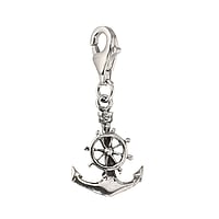 Charm in Argento 925. Larghezza:11mm. brillante.  Ancora corda nave barca bussola