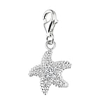 Charm out of Silver 925 with zirconia. Width:14mm. Shiny. Stone(s) are fixed in setting.  Starfish
