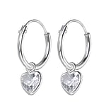 Boucles d'oreilles pour des enfants en Argent 925 avec Zircon. Diamtre:12mm.  Coeur Amour