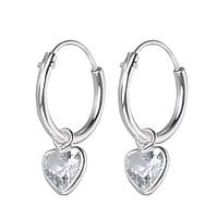 Kids earring out of Silver 925 with zirconia. Diameter:12mm.  Heart Love