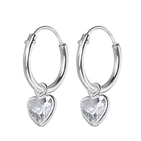 Pendiente para nios de Plata 925 con Circonita. Dimetro:12mm.  Corazn Amor