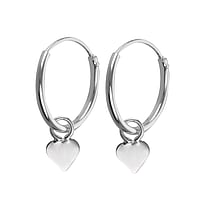 Boucles d'oreilles pour des enfants en Argent 925. Coupe transversale :1,2mm. Diamtre:12mm.  Coeur Amour