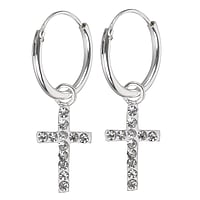 Silver earrings with Crystal. Diameter:12mm.  Cross