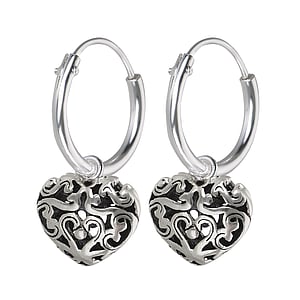 Silver earrings Silver 925 Heart Love Tribal_pattern Leaf Plant_pattern