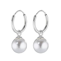 Silver earrings with pearls with Synthetic Pearls. Diameter:12mm. Width:8mm.