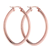 Hoops out of Surgical Steel 316L with PVD-coating (gold color). Width:35mm. Length:50mm. Cross-section:4mm.