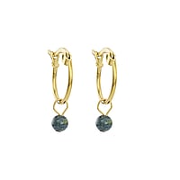 Fashion dangle earrings out of Surgical Steel 316L with PVD-coating (gold color) and Jade. Width:4mm. Diameter:15mm. Cross-section:1,2mm.