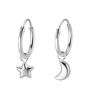 Silver earrings Diameter:12mm. Shiny.  Star Moon Half moon Half-moon