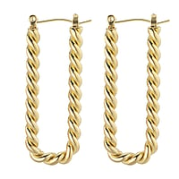 Fashion dangle earrings out of Surgical Steel 316L with PVD-coating (gold color). Width:16mm. Length:45mm. Shiny.  Eternal Loop Eternity Everlasting Braided Intertwined 8