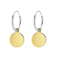 Silver earrings with PVD-coating (gold color). Diameter:12mm. Width:9mm. Shiny.