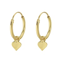 Silver earrings with PVD-coating (gold color). Diameter:12mm. Width:4mm. Shiny.  Heart Love