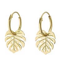 Silver earrings with PVD-coating (gold color). Diameter:12mm. Width:10,5mm. Shiny.  Leaf Plant pattern