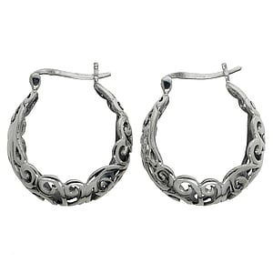 Tribal hoop earrings Silver 925 Tribal_pattern Leaf Plant_pattern