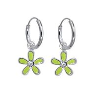 Kids earring out of Silver 925 with Enamel and Crystal. Cross-section:1,3mm. Diameter:12mm.  Flower