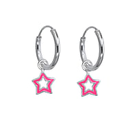 Orecchini per bambini in Argento 925 con Smalto. Sezione:1,3mm. Diametro:12mm.  Stella